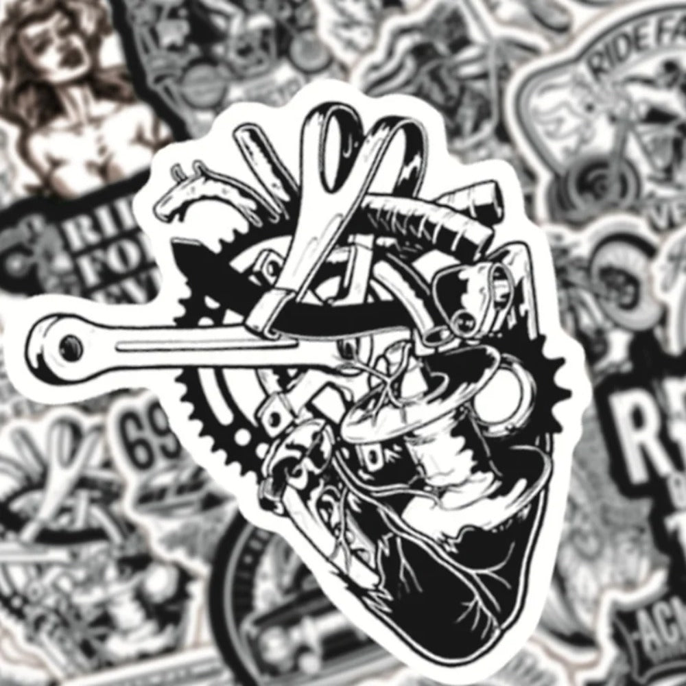 50PCS Black and White Retro Punk Cartoon Graffiti Stickers Perfect for Kids' Luggage, Water Bottles, Helmets, Skateboards, Guitars DIY Exquisite Desktop Decor Decals