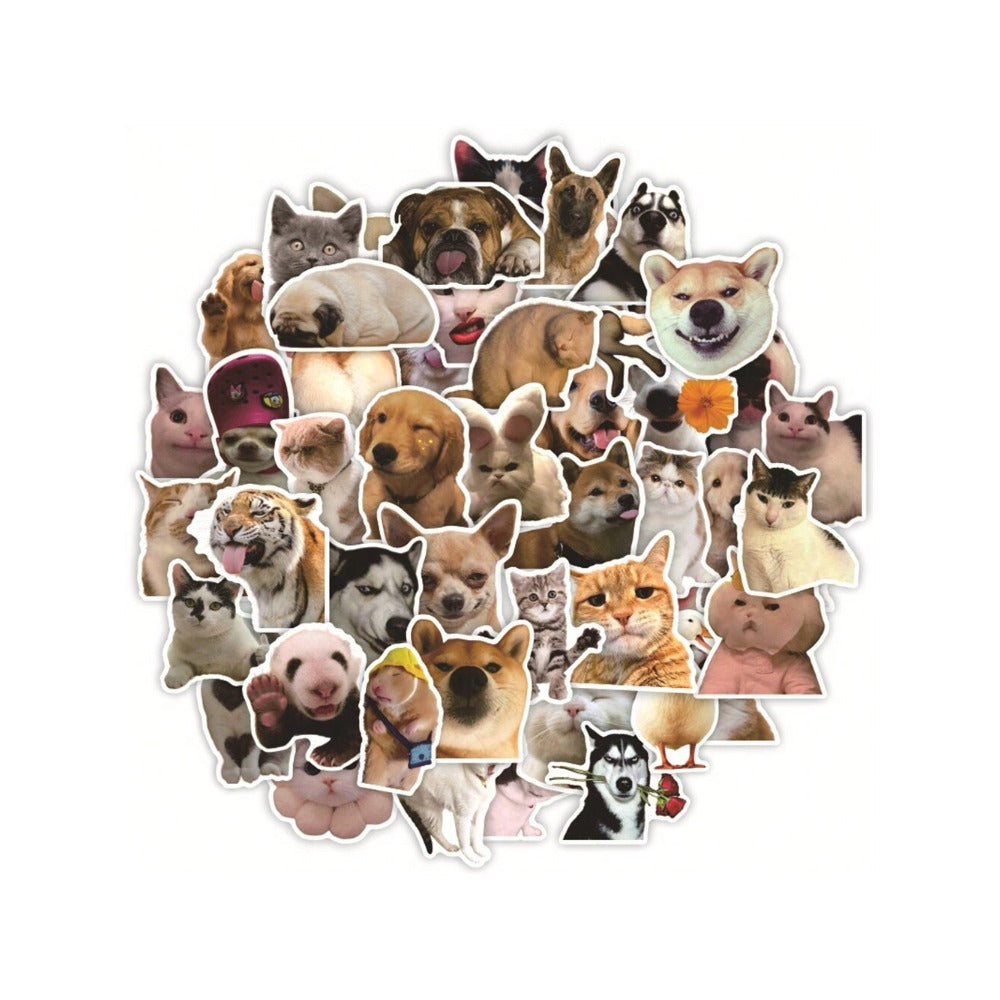 50PCS Adorable Cat & Dog Funny Emoticon Doodle Stickers Exquisite, Fashionable, Creative DIY Journal Decorations Suitable for Notebooks, Skateboards, Bags, Stationery Cases