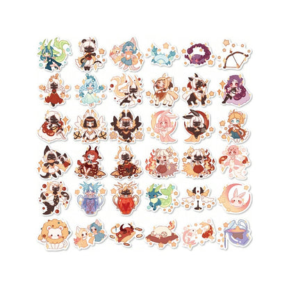 50-Piece Cartoon Zodiac Creature Doodle Stickers Exquisite, Fashionable & Creative DIY Journal Decorations Suitable for Notebooks, Suitcases, Skateboards, Helmets, Guitars & Stationery Boxes