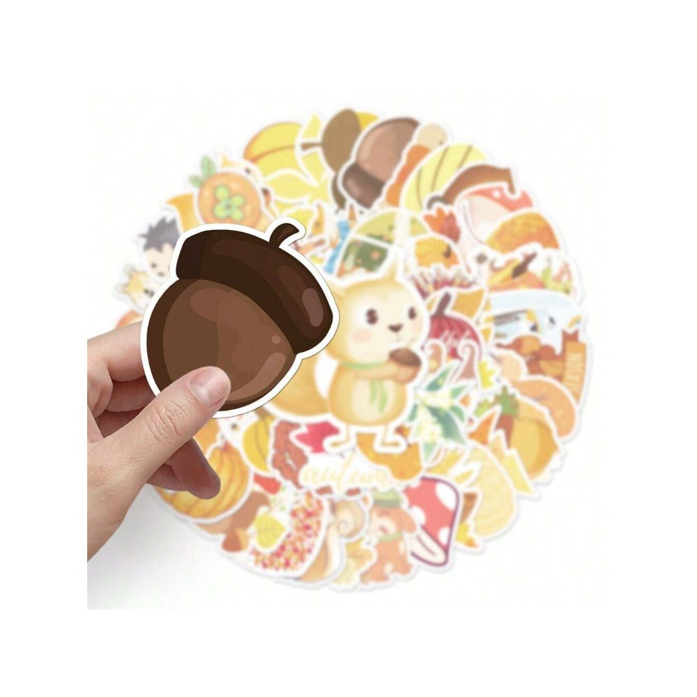 50PCS Autumn Scenery Cartoon Doodle Stickers Exquisite Creative DIY Journal Decorative Decals Suitable for Suitcases, Laptops, Diaries, Guitars, Skateboards, and Stationery Cases