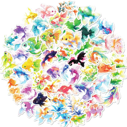 50PCS Chromatic Fish Stickers - Rainbow Spectrum Doodle Decals for Mood Mapping, Emotional Color Therapy Journals & Inner Ocean Visualization