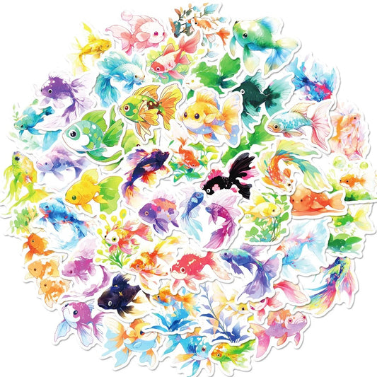 50PCS Chromatic Fish Stickers - Rainbow Spectrum Doodle Decals for Mood Mapping, Emotional Color Therapy Journals & Inner Ocean Visualization