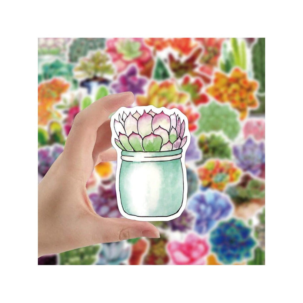 50PCS Cartoon Fresh-Style Succulent Plant Doodle Stickers Exquisite, Fashionable, Creative DIY Journal Decorations Suitable for Skateboards, Bags, Helmets, Guitars, Water Bottles, and Stationery Cases