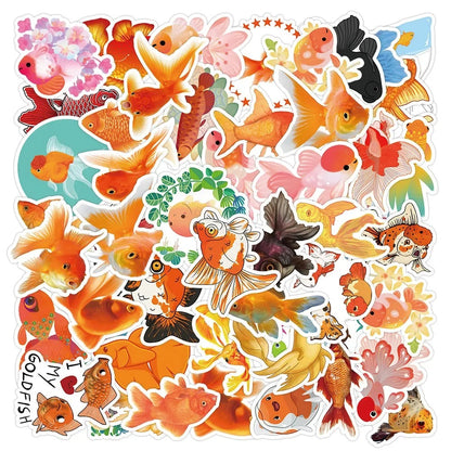 50PCS Cute Cartoon Goldfish Doodle Stickers Exquisite, Fashionable, Creative DIY Decorative Decals Perfect for Skateboards, Guitars, Laptops, Water Bottles, and Stationery Cases