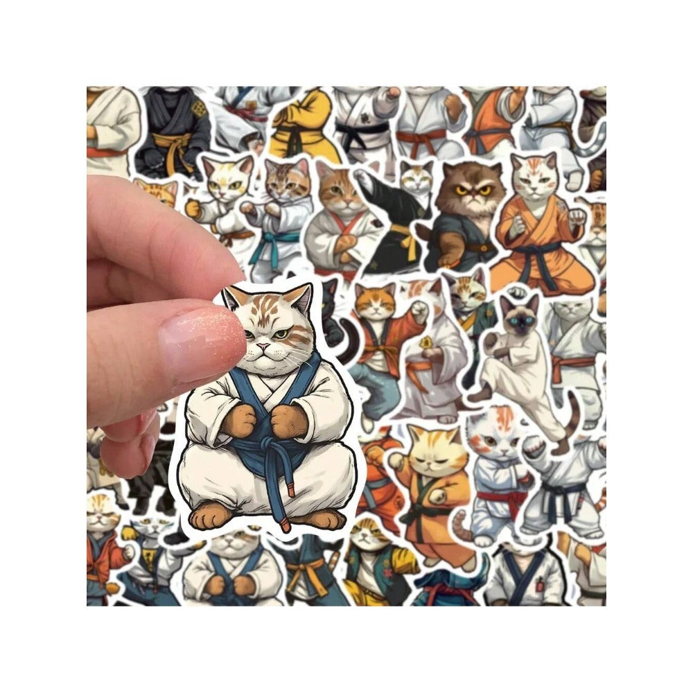 50PCS Cartoon Animal Kung Fu Meow Doodle Stickers Exquisite, Stylish, Creative DIY Journal Decorations Suitable for Notebooks, Phones, Guitars, Helmets, and Stationery Boxes