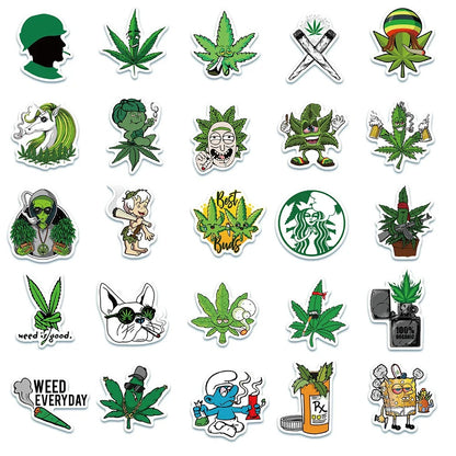 50PCS Plant Leaf Hemp Leaf Doodle Stickers for Suitcases, Laptops, Luggage, Skateboards, Water Bottles, Stationery Boxes, and Desktop Decor