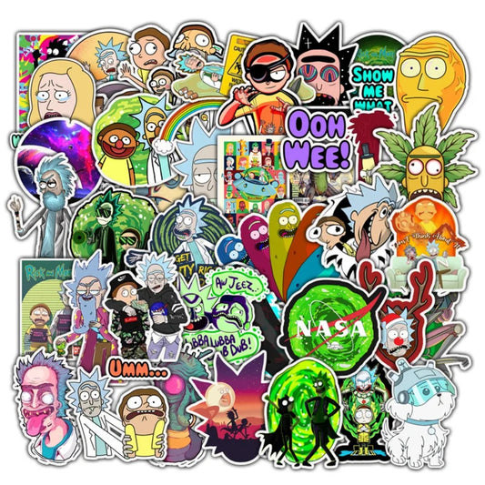 50PCS Cartoon Morty and Rick Animation Character Doodle Stickers Perfect for Suitcases, Water Bottles, Guitars, Skateboards, Helmets, and Stationery Boxes Exquisite DIY Desktop Decor Decals