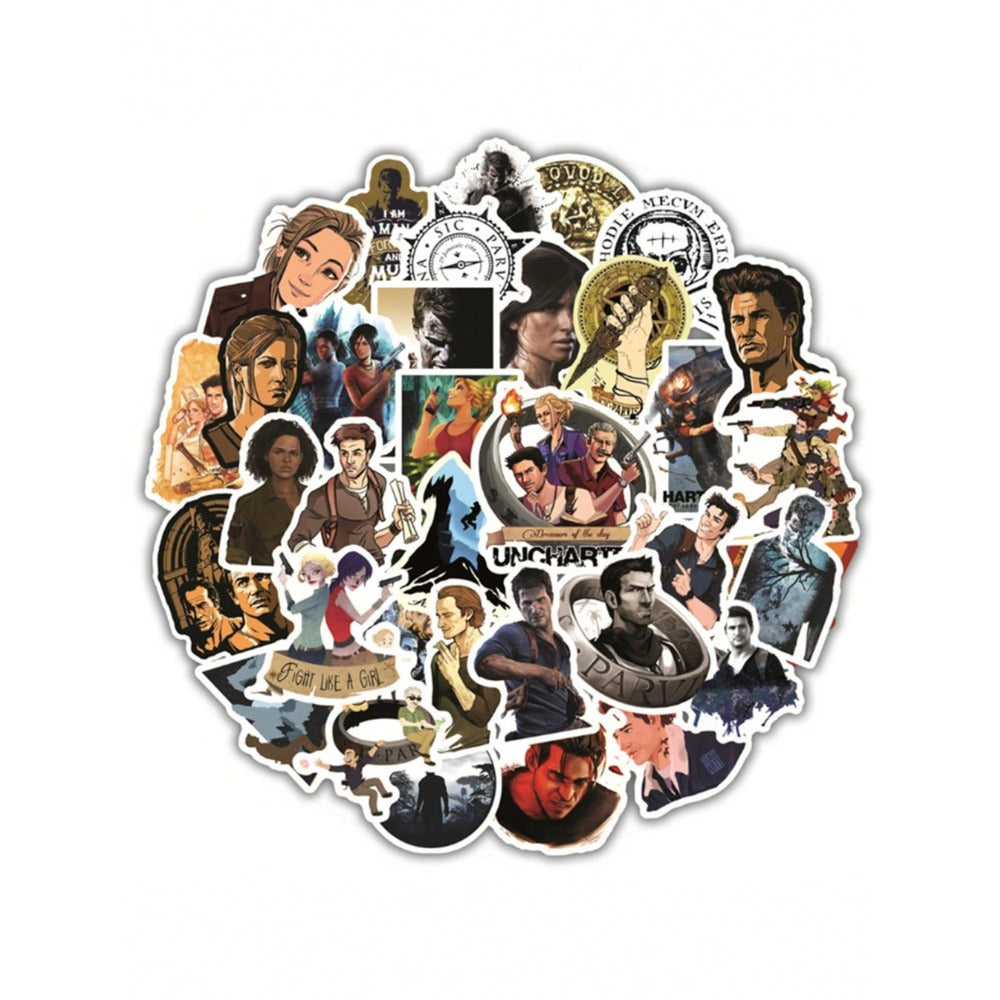 50PCS Uncharted Game Graffiti Stickers - Exquisite, Stylish, Creative DIY Journal Decor Decals for Cups, Helmets, Skateboards, Refrigerators, and Stationery Boxes