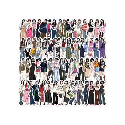 65PCS Cartoon Girl Wearing Graffiti Stickers - Exquisite, Fashionable, Creative DIY Journal Decorative Decals Suitable for Cups, Helmets, Skateboards, Guitars, and Stationery Boxes