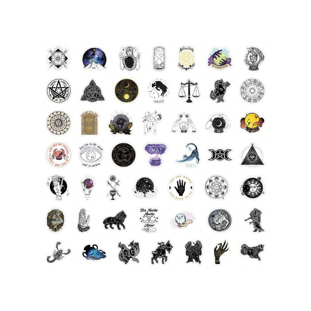 50PCS Cartoon Mystery Astrology Doodle Stickers Exquisite, Fashionable, Creative DIY Journal Decorations Suitable for Skateboards, Laptops, Water Bottles, and Stationery Cases