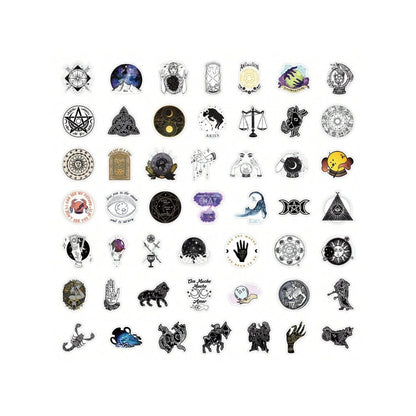 50PCS Cartoon Mystery Astrology Doodle Stickers Exquisite, Fashionable, Creative DIY Journal Decorations Suitable for Skateboards, Laptops, Water Bottles, and Stationery Cases