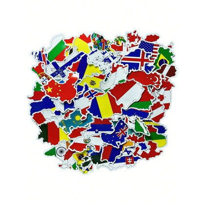 50PCS World Flag Cartoon Doodle Stickers Exquisite, Fashionable, Creative DIY Decorative Decals for Notebooks Suitable for Cups, Helmets, Skateboards, and Stationery Cases