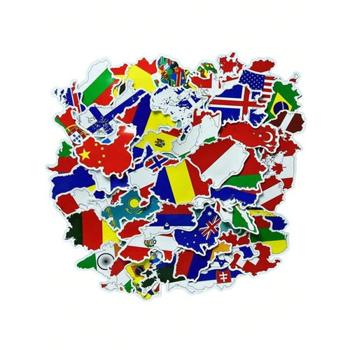 50PCS World Flag Cartoon Doodle Stickers Exquisite, Fashionable, Creative DIY Decorative Decals for Notebooks Suitable for Cups, Helmets, Skateboards, and Stationery Cases