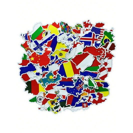 50PCS World Flag Cartoon Doodle Stickers Exquisite, Fashionable, Creative DIY Decorative Decals for Notebooks Suitable for Cups, Helmets, Skateboards, and Stationery Cases