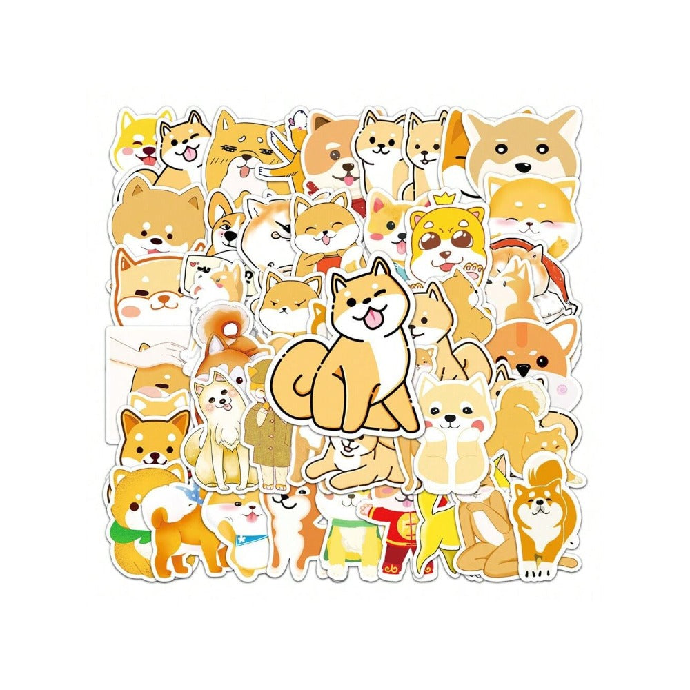 51PCS Adorable Cartoon Shiba Inu Animal Doodle Stickers Exquisite, Fashionable, Creative DIY Decorative Sticker Sheets Perfect for Notebooks, Helmets, Luggage, Refrigerators, Stationery Boxes, and Desktops