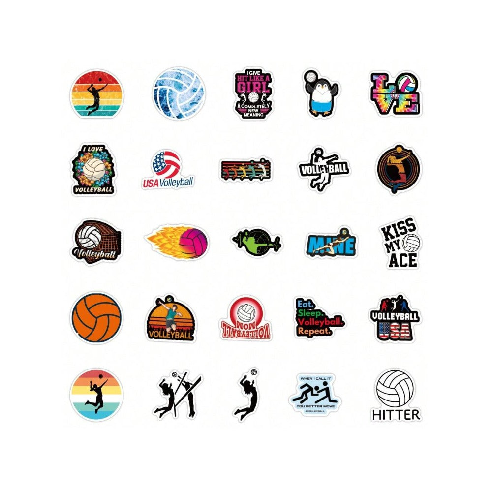 50PCS Cartoon Volleyball Sports Doodle Stickers Exquisite, Fashionable, Creative DIY Decorative Decals Suitable for Skateboard Helmets, Guitars, Refrigerators, Water Cups, Stationery Boxes, and Desktops