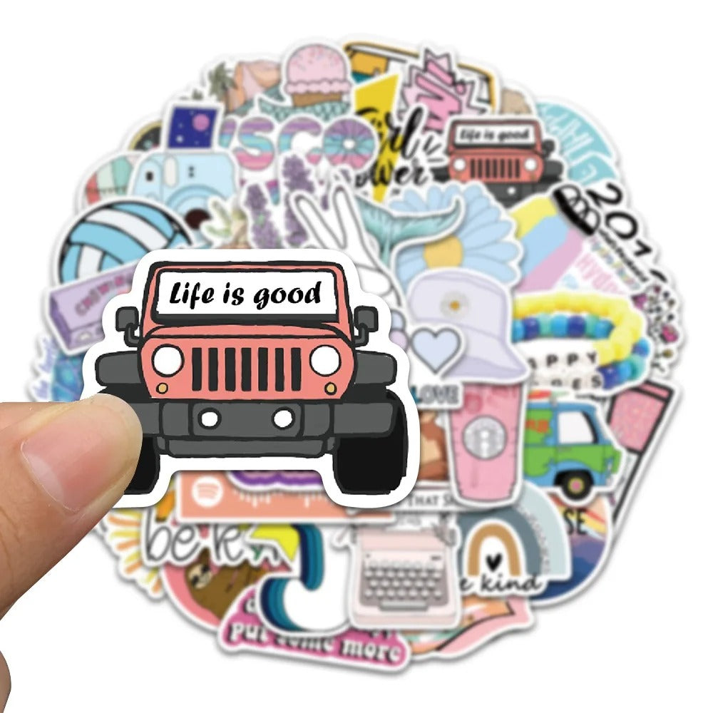 50PCS Trendy Girly Pink Fresh & Cute Doodle Stickers Perfect for Skateboards, Water Bottles, Helmets, Guitars, Exquisite Stationery Boxes, and Desktop Decor Decals