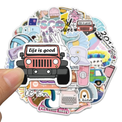 50PCS Trendy Girly Pink Fresh & Cute Doodle Stickers Perfect for Skateboards, Water Bottles, Helmets, Guitars, Exquisite Stationery Boxes, and Desktop Decor Decals