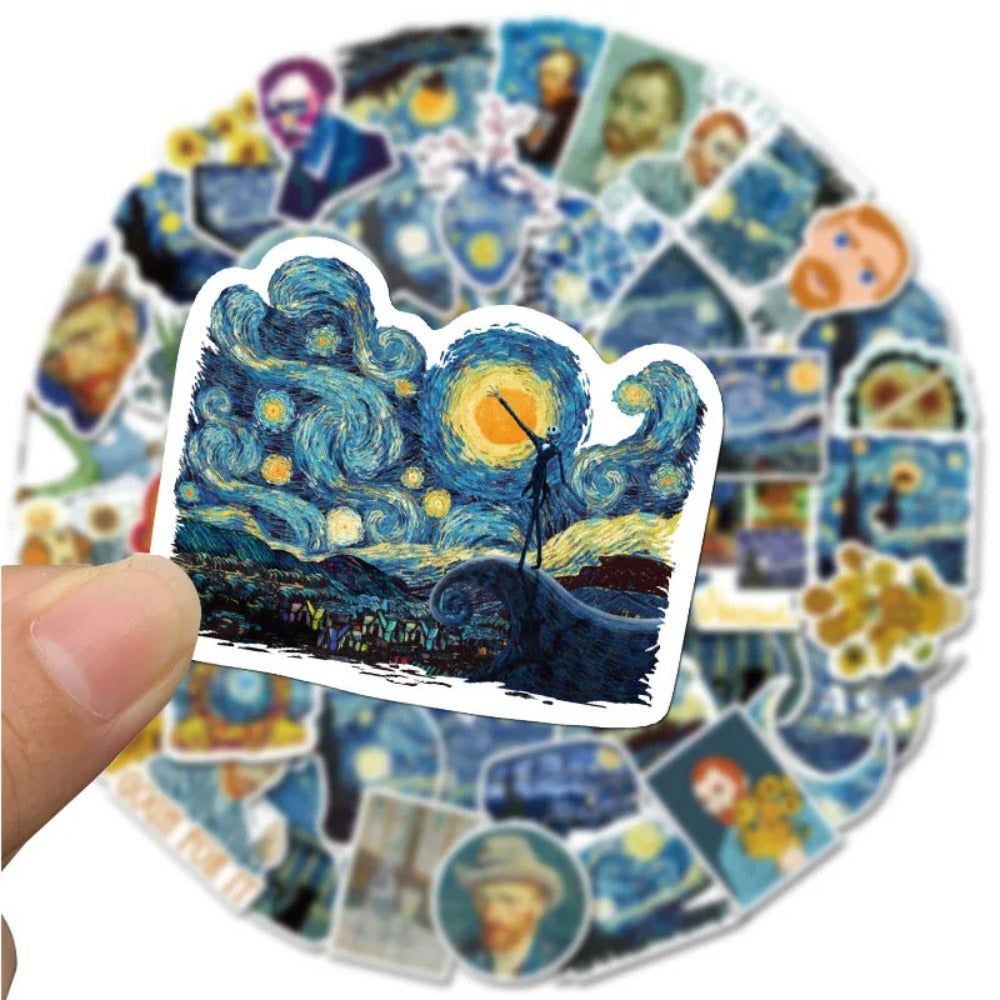 40PCS Van Gogh Doodle Art Oil Painting Stickers for Notebooks, Water Bottles, Skateboards, and Stationery Boxes Exquisite Art Decoration Decals