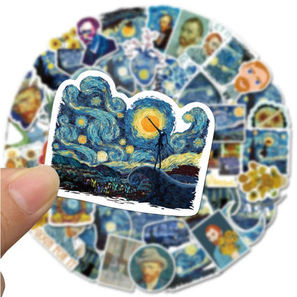40PCS Van Gogh Doodle Art Oil Painting Stickers for Notebooks, Water Bottles, Skateboards, and Stationery Boxes Exquisite Art Decoration Decals