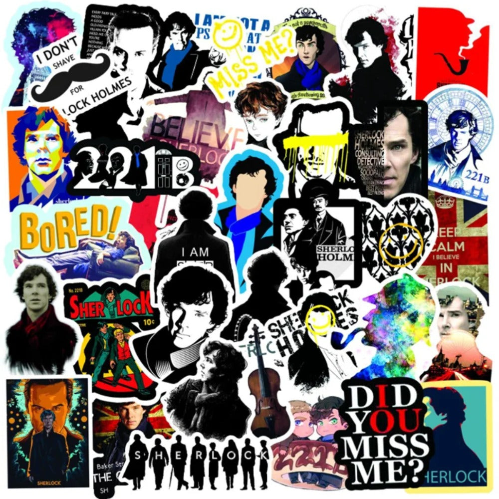 50PCS Sherlock Cartoon Doodle Stickers for Notebooks, Mugs, Skateboards, Water Bottles, Stationery Boxes, and Beautiful Desktop Decor Decals