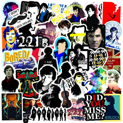 50PCS Sherlock Cartoon Doodle Stickers for Notebooks, Mugs, Skateboards, Water Bottles, Stationery Boxes, and Beautiful Desktop Decor Decals