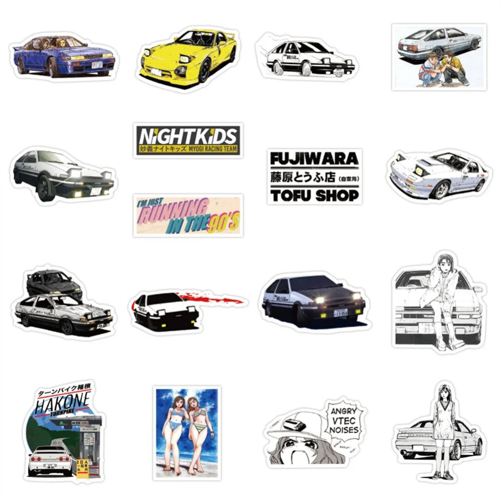50PCS Cartoon Japanese Anime Character Initial D Graffiti Stickers Exquisite, Stylish, Creative DIY Journal Decorations Suitable for Cups, Helmets, Skateboards, Stationery Boxes, and Desktops