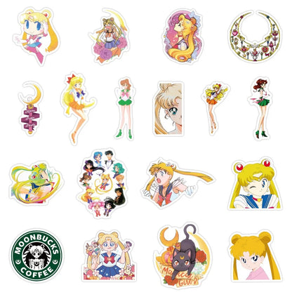 50PCS Cartoon Fashion Cute Sailor Moon Doodle Stickers Suitable for Water Bottles, Laptops, Skateboards, Stationery Boxes, and Desktop Decorations