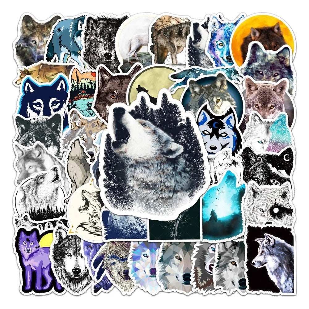 50PCS Wild Wolf Doodle Stickers, Fierce Cartoon Animal Decals for Embracing the Spirit of the Wilderness
