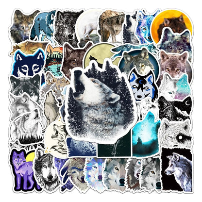 50PCS Wild Wolf Doodle Stickers, Fierce Cartoon Animal Decals for Embracing the Spirit of the Wilderness
