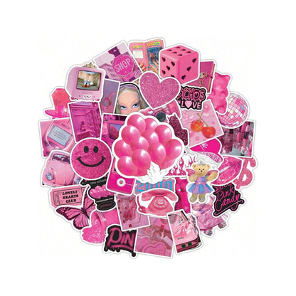 50PCS Cartoon Barbie Pink Doodle Stickers Exquisite Creative Decorative Stickers for Notebooks Suitable for Laptops, Suitcases, Desktops, and Stationery Boxes