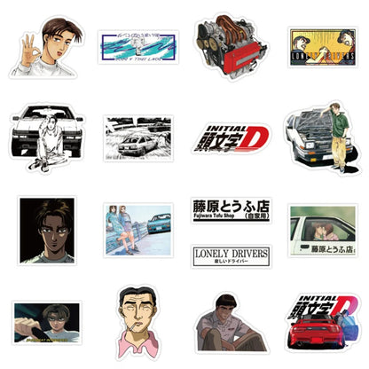 50PCS Cartoon Japanese Anime Character Initial D Graffiti Stickers Exquisite, Stylish, Creative DIY Journal Decorations Suitable for Cups, Helmets, Skateboards, Stationery Boxes, and Desktops