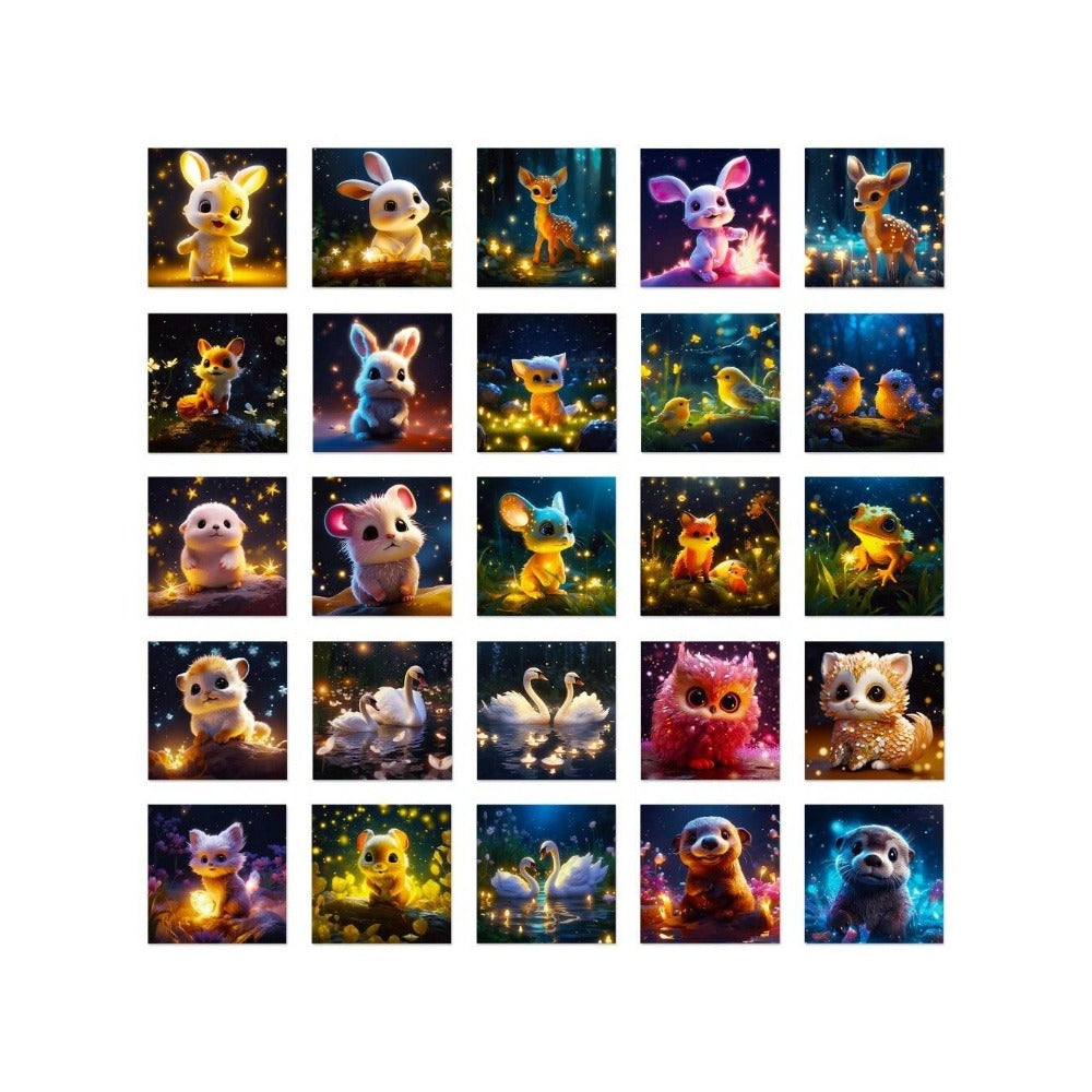 50PCS Cartoon-Style Romantic Starry Sky Animal Doodle Stickers Exquisite Creative DIY Journal Decorative Decals Suitable for Helmets, Laptops, Skateboards, Refrigerators, Guitars, and Stationery Boxes