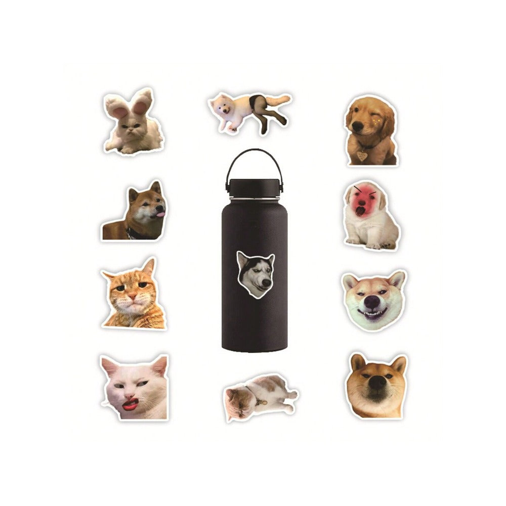 50PCS Adorable Cat & Dog Funny Emoticon Doodle Stickers Exquisite, Fashionable, Creative DIY Journal Decorations Suitable for Notebooks, Skateboards, Bags, Stationery Cases