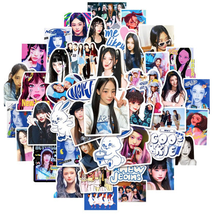 50PCS NewJeans Korean Girl Group Graffiti Stickers Exquisite and Stylish Kpop Idol Merchandise DIY Journal Decorative Decals Suitable for Skateboards, Laptops, Guitars, Helmets, and Stationery Boxes