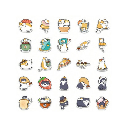 50PCS Cute Cartoon Cat Daily Doodle Stickers Exquisite, Fashionable, Creative DIY Decorative Stickers for Notebooks Suitable for Suitcases, Laptops, Phone Cases, Diaries, and Stationery Boxes