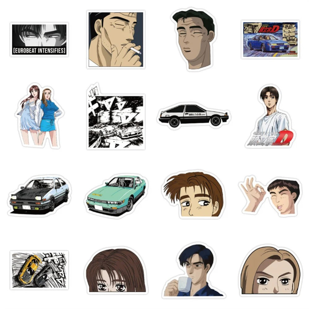 50PCS Cartoon Japanese Anime Character Initial D Graffiti Stickers Exquisite, Stylish, Creative DIY Journal Decorations Suitable for Cups, Helmets, Skateboards, Stationery Boxes, and Desktops
