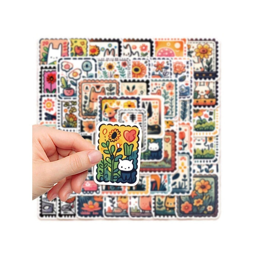 50PCS Cartoon Cute Stamp Doodle Stickers Exquisite Creative DIY Journal Decorative Decals Suitable for Phone Cases, Laptops, Skateboards, Water Bottles, Helmets, and Stationery Boxes
