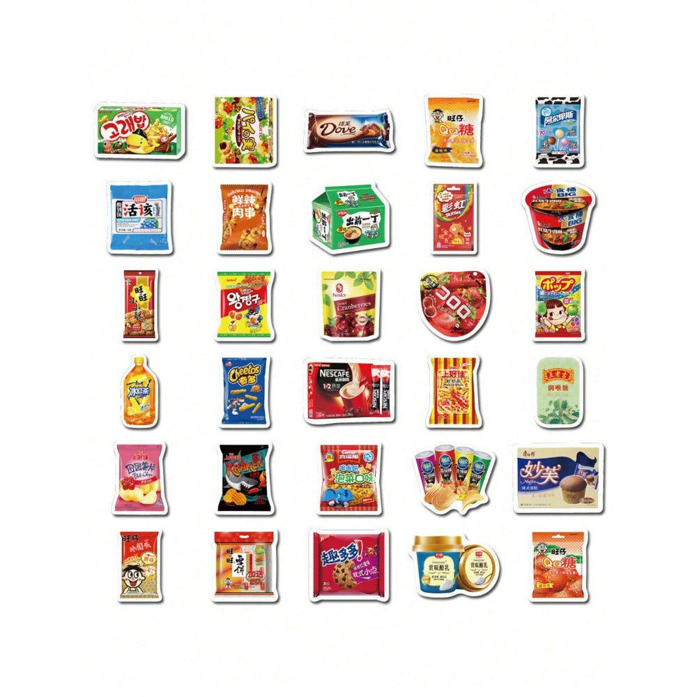 37PCS Cartoon Snack Packaging Doodle Stickers Exquisite, Fashionable, Creative DIY Journal Decorations Suitable for Cups, Helmets, Skateboards, and Stationery Cases