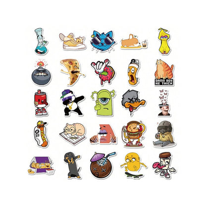 50PCS Cartoon Funny Animal Food Doodle Stickers Exquisite, Fashionable, Creative DIY Decorative Sticker Sheets Suitable for Helmets, Laptops, Skateboards, Water Bottles, and Stationery Cases