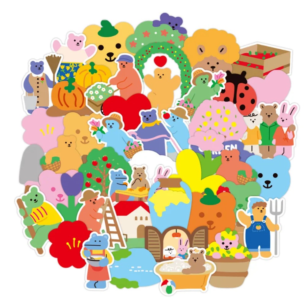 50-Piece Set of Adorable Cartoon Korean-Style Bear Stickers Celebrating Life Suitable for Suitcases, Laptops, Skateboards, Water Bottles, Helmets, Stationery Boxes, and Desktop Decorations
