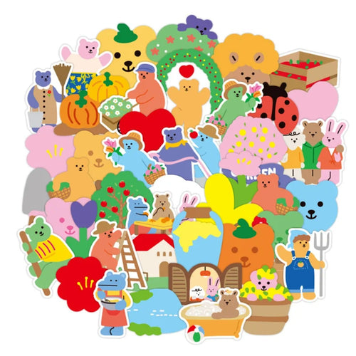 50-Piece Set of Adorable Cartoon Korean-Style Bear Stickers Celebrating Life Suitable for Suitcases, Laptops, Skateboards, Water Bottles, Helmets, Stationery Boxes, and Desktop Decorations