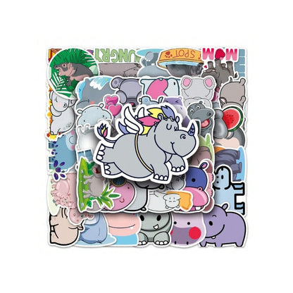 50PCS Cartoon Cute Hippo Doodle Stickers Exquisite, Fashionable, Creative DIY Journal Decorations Suitable for Bags, Guitars, Skateboards, Water Bottles, and Stationery Cases