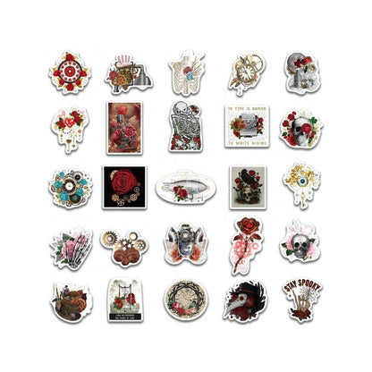 50PCS Steampunk Style Cartoon Deep Rose Graffiti Stickers Exquisite Fashion Creative DIY Decorative Sticker Decals Suitable for Notebooks, Helmets, Guitars, Skateboards, Stationery Boxes, and Desktops