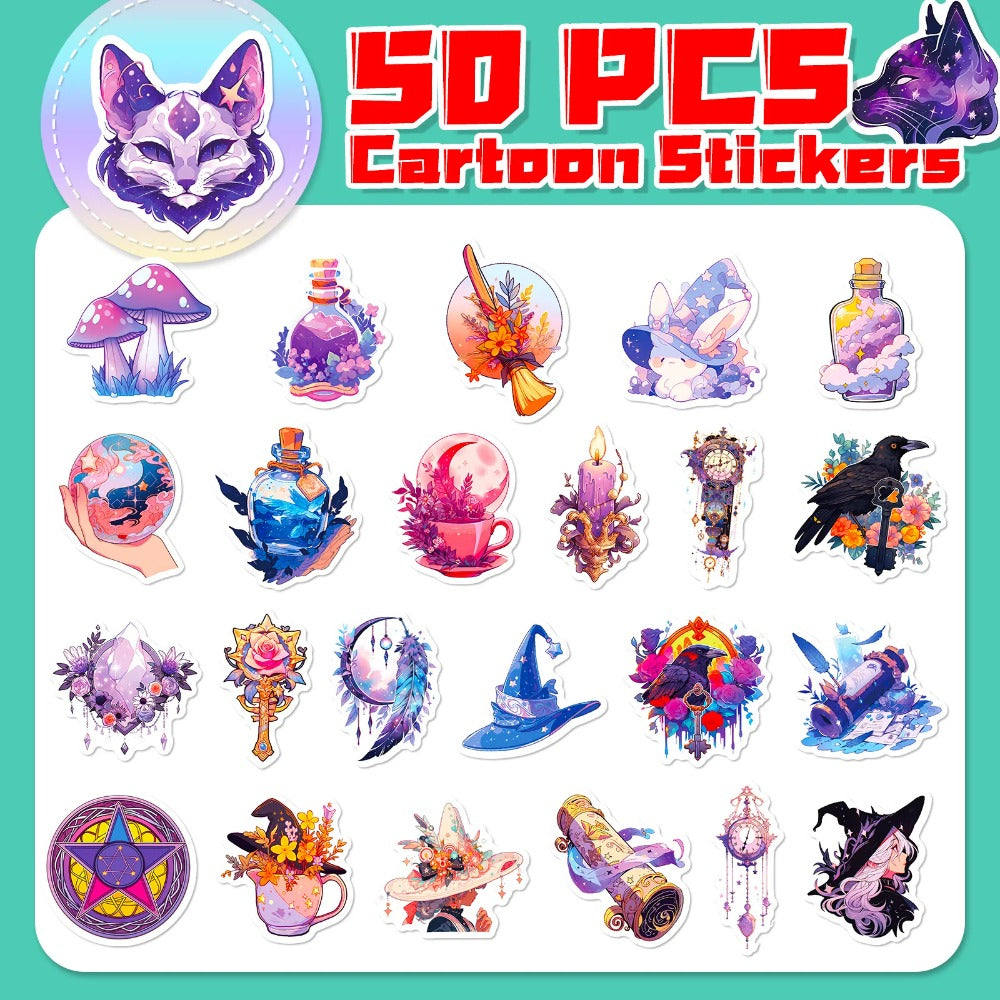 50PCS Cartoon Magic Element Doodle Stickers Exquisite, Fashionable, Creative DIY Decorative Stickers for Notebooks Suitable for Helmets, Laptops, Skateboards, Water Bottles, and Stationery Cases