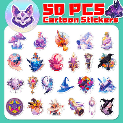50PCS Cartoon Magic Element Doodle Stickers Exquisite, Fashionable, Creative DIY Decorative Stickers for Notebooks Suitable for Helmets, Laptops, Skateboards, Water Bottles, and Stationery Cases