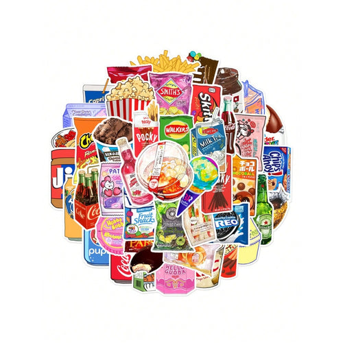 37PCS Cartoon Snack Packaging Doodle Stickers Exquisite, Fashionable, Creative DIY Journal Decorations Suitable for Cups, Helmets, Skateboards, and Stationery Cases
