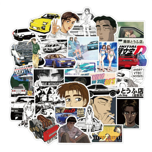50PCS Cartoon Japanese Anime Character Initial D Graffiti Stickers Exquisite, Stylish, Creative DIY Journal Decorations Suitable for Cups, Helmets, Skateboards, Stationery Boxes, and Desktops