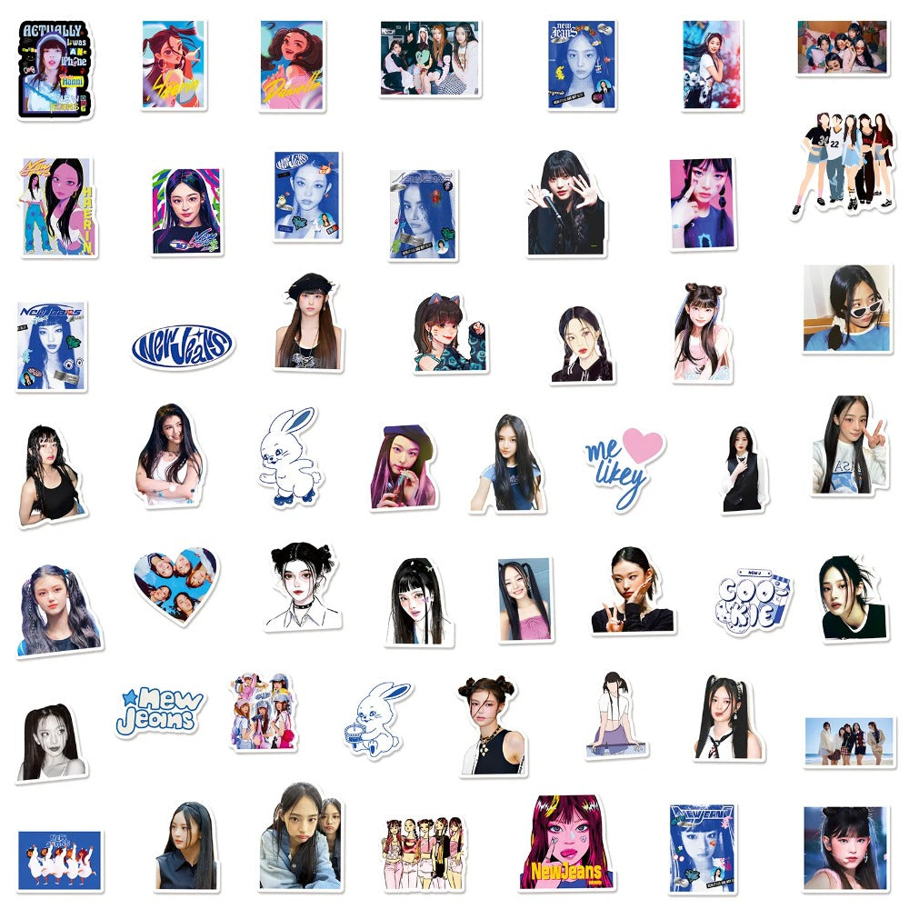 50PCS NewJeans Korean Girl Group Graffiti Stickers Exquisite and Stylish Kpop Idol Merchandise DIY Journal Decorative Decals Suitable for Skateboards, Laptops, Guitars, Helmets, and Stationery Boxes