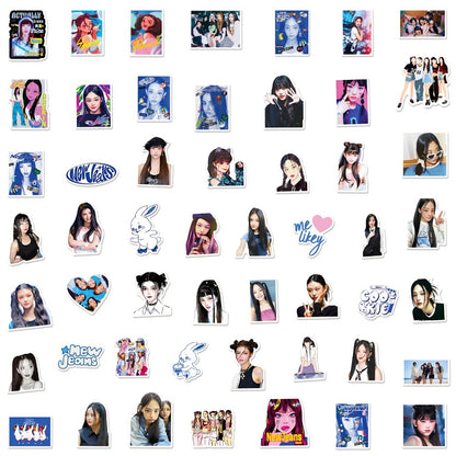 50PCS NewJeans Korean Girl Group Graffiti Stickers Exquisite and Stylish Kpop Idol Merchandise DIY Journal Decorative Decals Suitable for Skateboards, Laptops, Guitars, Helmets, and Stationery Boxes